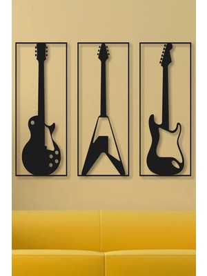 Moontime Alaçatı 3lü Elektro Klasik Akustik Gitar Ahşap Duvar Dekor Lazer Kesim Tablo Hediyelik Eşya (60CM x 80CM)