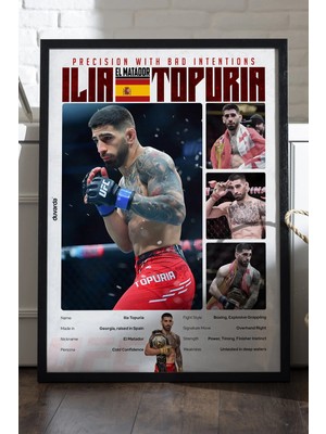 Moontime Alaçatı Ilia Topuria Ufc Siyah Ahşap Çerçeveli Poster, Dekoratif Dövüş Duvar Tablosu