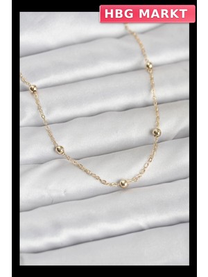 HBG Markt Mey Ithalat® cm 14K Gold Renk Pirinç Top Zincirli 60 cm Kadın Kolye