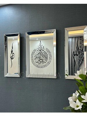 Moontime Alaçatı Gümüş Aynalı, Aynaya Sim Işlemeli Ayetel Kürsi, Allah ve Muhammed Tablo Set