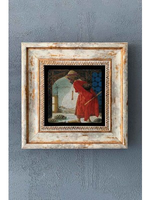 Moontime Alaçatı Kaplumbağa Terbiyecisi Osman Hamdi Bey Çerçeveli Taş Tablo 20X20 cm
