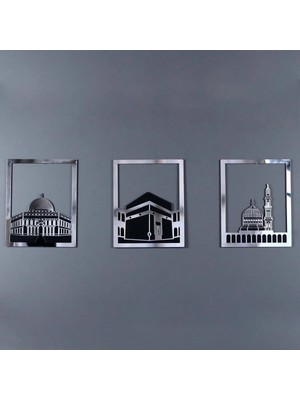 Moontime Alaçatı Mescid-I Aksa, Mescid-I Haram & Mescid-I Nebevi Kare 3'lü Set Islami Dekor