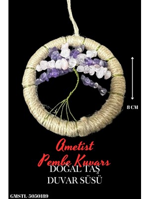 Moontime Alaçatı Sertifikalı Ametist Pembe Kuvars Doğal Taş El Yapımı Duvar Süsü & Araba Süsü & Kapı Süsü