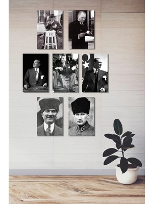 Moontime Alaçatı Atatürk Görselli 7 Parça Ahşap Mdf Duvar Dekorasyon Tablo Seti