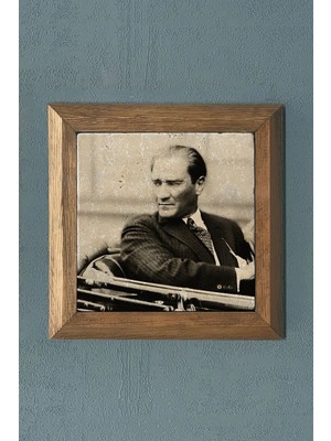 Moontime Alaçatı Çerçeveli Atatürk Doğaltaş Tablo Pano 28X28 cm