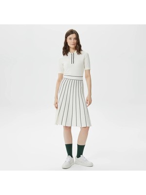 Lacoste Kadın Flare Fit Kısa Kollu Polo Yaka Beyaz Elbise