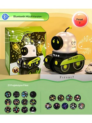 Moontime Alaçatı Çocuklar Için Eğitici ve Eğlenceli Robot Temali Projektör Gece Lambası 12 Filmli