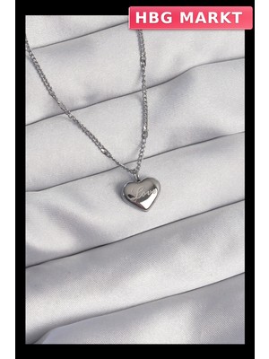 HBG Markt Mey Ithalat® 316L Çelik Gümüş Renk Kalp Model Love Kolye