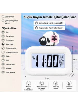Küçük Koyun Dijital Çalar Saat – LED Ekranlı, Çok Fonksiyonlu, Zamanlayıcı ve Kronometre Özellikli, Sıcaklık, Tarih ve Hafta Günü Göstergeli Masa Saati