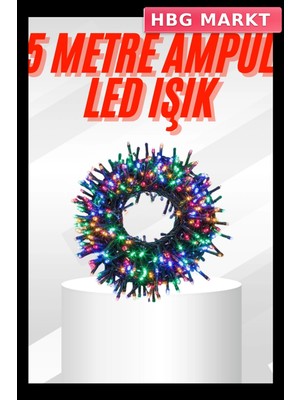 HBG Markt Siyah Kablolu 50 Ampullü 5 Metre LED Işık Enerji Tasarruflu