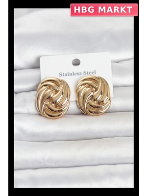 HBG Markt 316L Paslanmaz Çelik Gold Renk Motif Desen Kadın Küpe