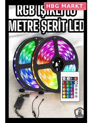 HBG Markt Mey Ithalat® Yeni Nesil Rgb Işıklı 10METRE Şerit LED Kumandalı Şarj Edilebilir