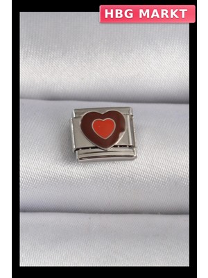 HBG Markt Mey Ithalat® 316L Çelik Gümüş Renk Kahverengi Kalp Işlemeli Nomination Charm