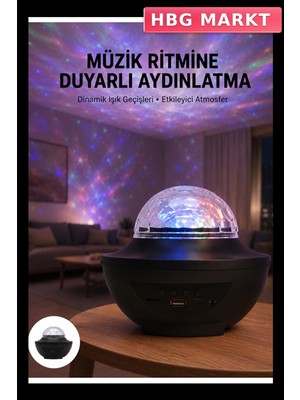 HBG Markt Yıldızlı Gökyüzü Dinamik Projeksiyon Gece Lambası 10 Renk
