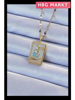 HBG Markt Mey Ithalat® 316L Çelik Zincir Altın Renk Mavi Mineli Tarot Kolye