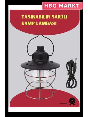 HBG Markt Mey Ithalat® USB Şarjlı Retro LED Kamp Feneri – 4 Işık Modu, Su Geçirmez, Taşınabilir