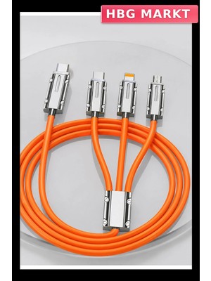 HBG Markt 3'ü 1 Arada 120W Hızlı Şarj Kablosu (Usb Type-C, Lightning, Micro Usb)