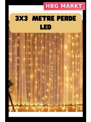 HBG Markt Mey Ithalat® 3x3 Metre Perde LED Işık Sıcak  Şelale Tasarım Dekoratif Aydınlatma