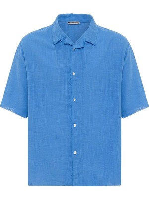 S13 Store Dikişsiz Kısa Kol Cepsiz Oversize Keten Gömlek