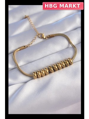 HBG Markt Mey Ithalat® 316L Çelik Gold Renk Oval Figürlü Bileklik