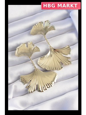 HBG Markt Mey Ithalat® Pirinç Gold Renk Tırtıklı Yaprak Model Sallantılı Küpe