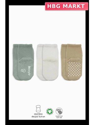 HBG Markt Mey Ithalat®   Basic Kaymaz Penye Soket Çorap 3'lü BS10107 Nil Ekru Bej