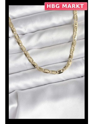 HBG Markt Mey Ithalat® 14K Gold Renk Kaplama Plaka Ezme Model Zincirli cm Kadın Kolye