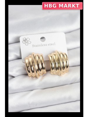 HBG Markt Mey Ithalat® Vintage Model 316L Çelik Gold Renk Kadın Küpe