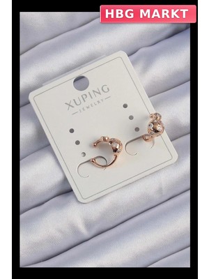 HBG Markt Mey Ithalat® Xuping Rose Renk Zirkon Taşlı Bombeli Topçuk Earcuff Küpe