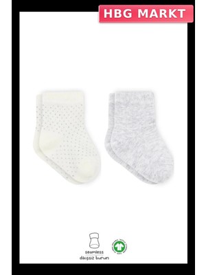 HBG Markt Mey Ithalat®   Puan Derby Penye Soket Çorap 2'li BS10103 Gri Ekru