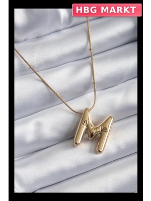 HBG Markt Mey Ithalat® 316L Çelik Gold Renk Bubble "m" Harf Model Kadın Kolye