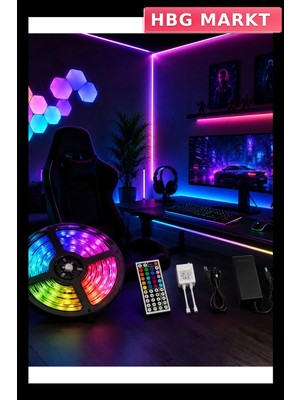 HBG Markt 5 Metre Rgb LED Şerit 5050 LED Teknolojisi, Canlı Renkler