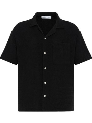 S13 Store Oversize Kısa Kol Cep Detaylı Triko Gömlek