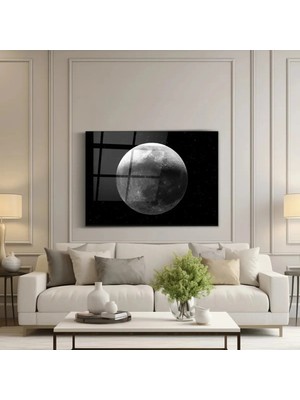 Moontime Alaçatı Cam Tablo - Ayın Büyüsü Dolunay - Duvar Dekorasyonu - Ofis Dekorasyonu - Duvar Tablosu - Yt