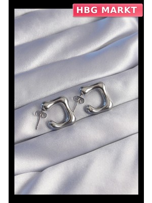 HBG Markt Mey Ithalat® 316L Çelik Gümüş Renk Minimal Bubble Küpe