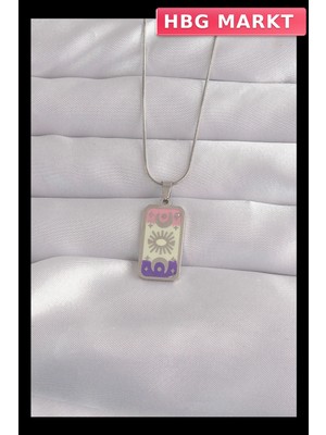HBG Markt Mey Ithalat® 316L Çelik Gümüş Renk Karışık Mineli Ay Figür Tarot Kolye