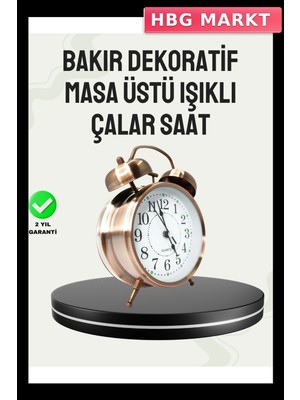HBG Markt Mey Ithalat® Nostaljik Büyük Boy Metal Masa Saati Bronz Kaplama ve Yüksek Sesli Alarm