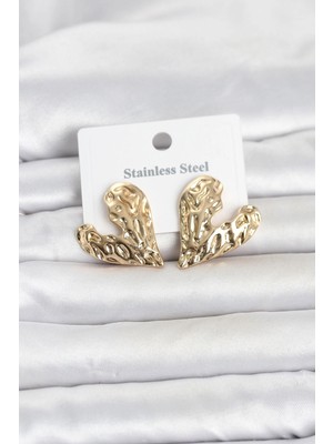 ALK Mey Ithalat® 316L Çelik Gold Renk Kalp Model Kadın Küpe
