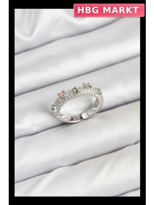 HBG Markt Mey Ithalat® Pirinç Gümüş Renk Zirkon Taşlı Vintage Kadın Yüzük