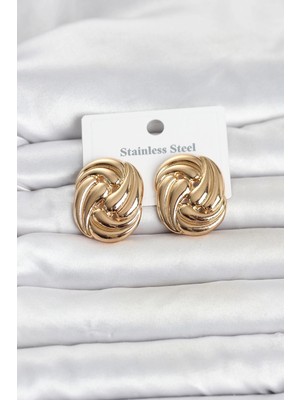 ALK Mey Ithalat® 316L Çelik Gold Renk Motif Desen Model Kadın Küpe