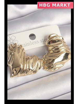 HBG Markt Mey Ithalat® Pirinç Gold Renk Işlemeli Kalp Model Kadın Küpe