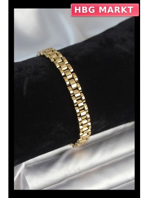 HBG Markt Mey Ithalat® 316L Çelik Gold Renk 7 mm Kalınlık Erkek Bileklik