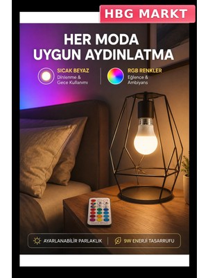 HBG Markt Akıllı LED Ampul 9W Rgbw Uzaktan Kumandalı 16 Milyon Renk