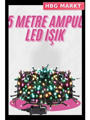 HBG Markt Siyah Kablolu 50 Ampullü 5 Metre LED Işık
