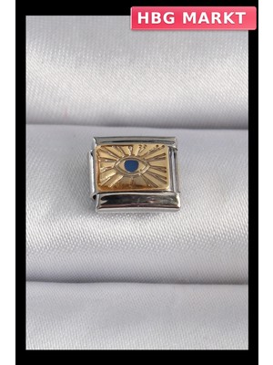 HBG Markt Mey Ithalat® 316L Çelik Gümüş Renk Altın Göz Işlemeli Nomination Charm