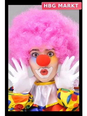 HBG Markt Mey Ithalat® Pembe Renk Kıvırcık Afro Bonus Peruk Takma Saç ve Kırmızı Burun Seti