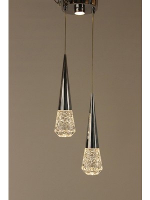 GN Gen Aydınlatma Gümüş Estetik Kristal Başlıklı Konik Modern 3 Renk LED Avize