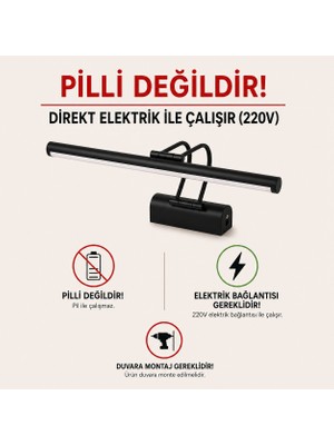 Sekatech Resim, Tablo, Ayna Üstü Banyo Ledli Aplik Siyah Kasa Rengi Flüt Aplik 3000K Günışığı (PİLLİ DEĞİLDİR)