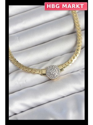 HBG Markt Zirkon Taşlı Ezme Zincir Kadın Kolye 45CM Gold Renk