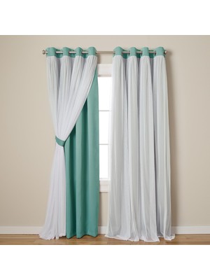 Exclusive Home Curtains Catarina Katmanlı Düz Karartma ve Şeffaf Pencere Perdesi Panel Çifti, gr